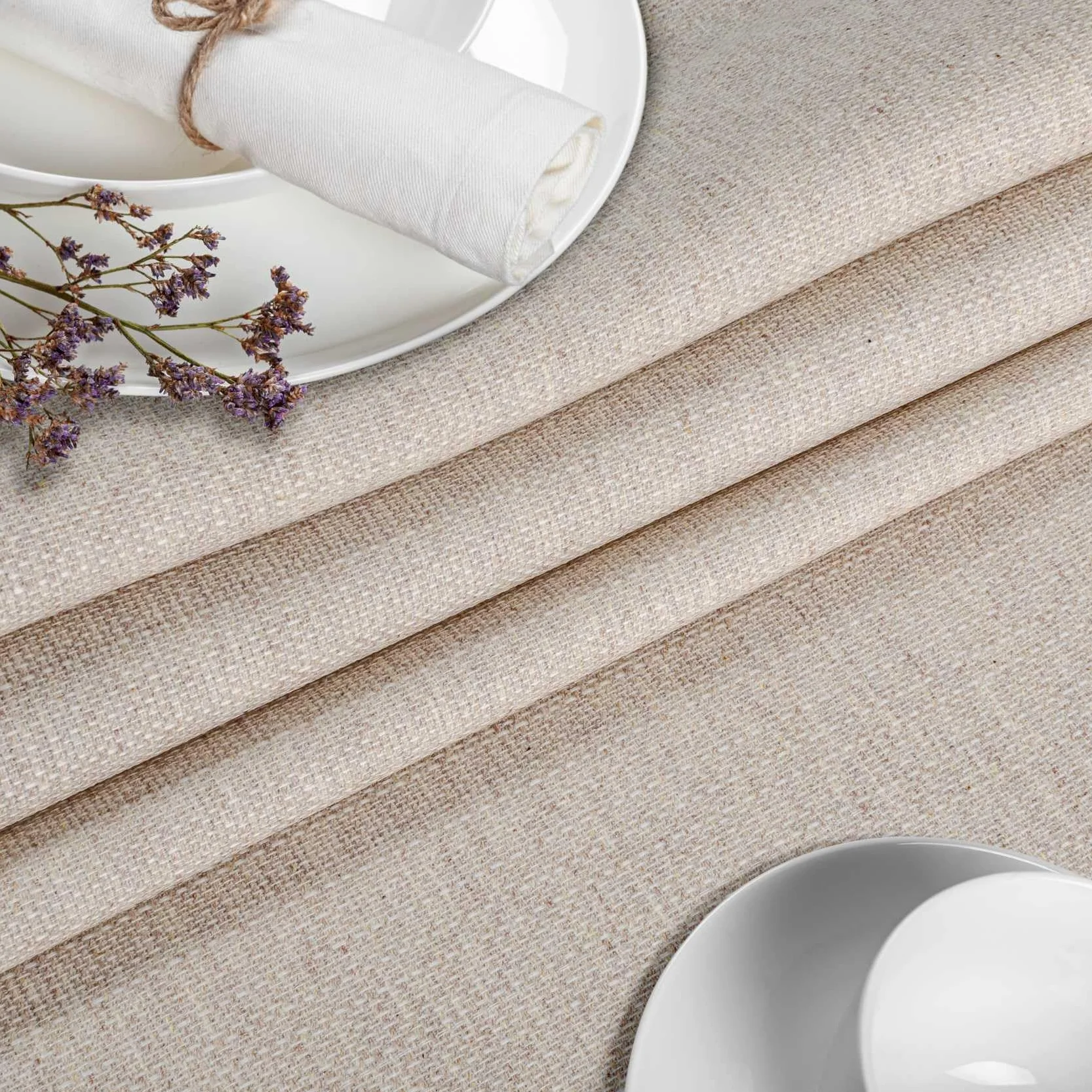 Mantel Textil de algodón y poliéster, Lavable, diseño de Damasco, Tejido Jacquard, Lavable, Beige, Gris, Ovalado, 180 x 140 cm, Borde de Corte
