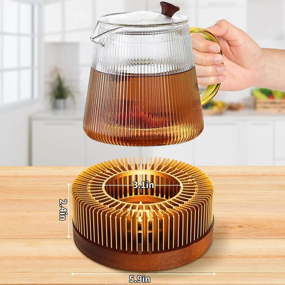 Calentador de Tetera de Aluminio con Base de Madera, Universal para Té, Café, Camping