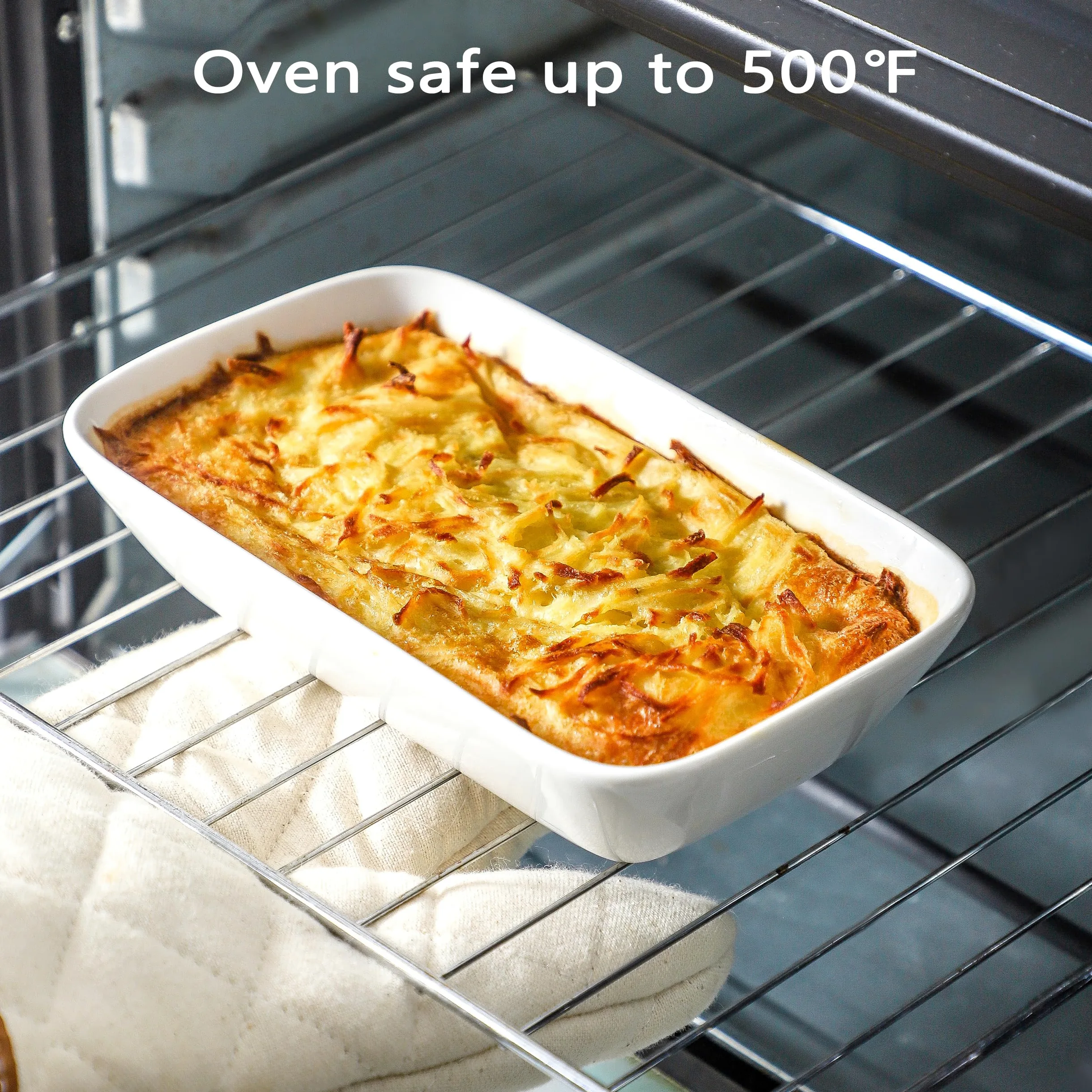 Plato pequeño de cerámica para hornear, 7 x 4.5 pulgadas, apto para horno, sartenes rectangulares individuales de 13.5 onzas para gratinado, cazuela, soufflé, pudín, juego de 6