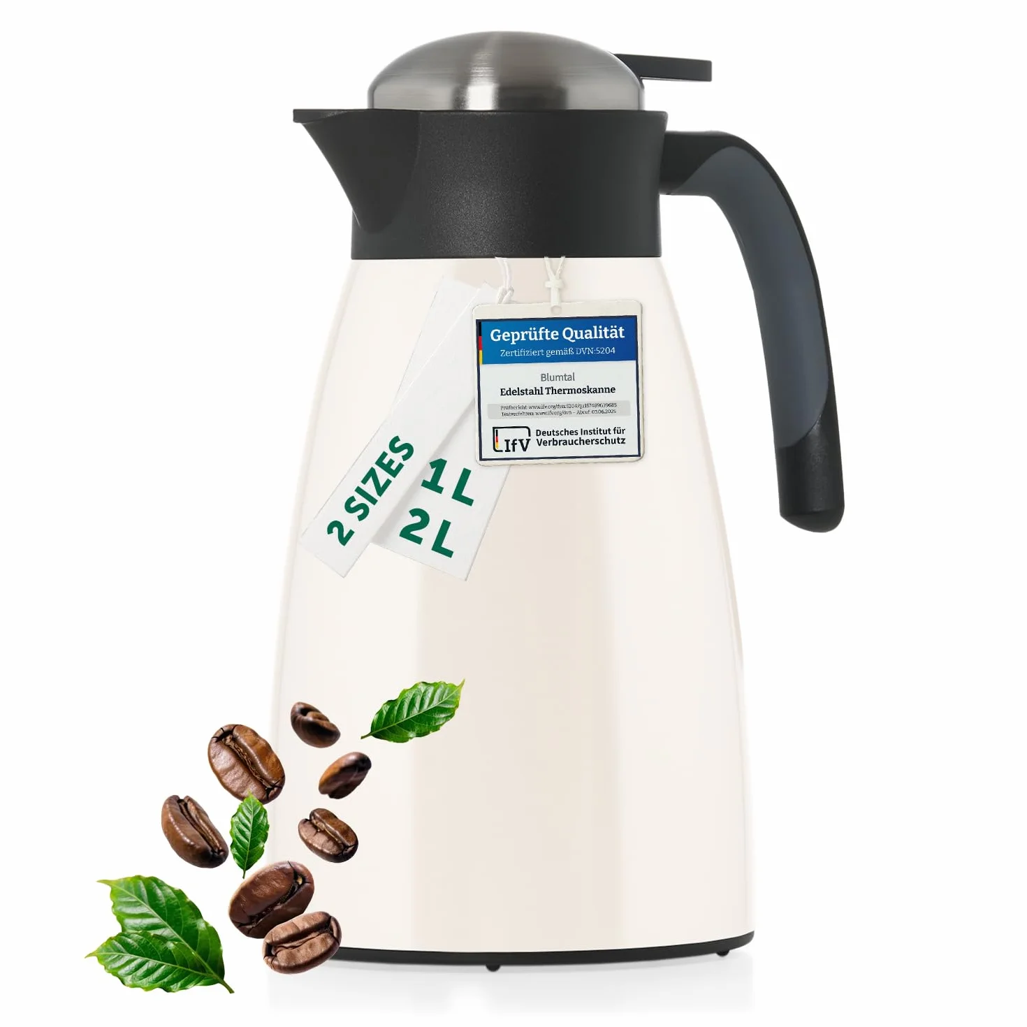 Blumtal Jarra termica 2 litro - Jarra Termo sin BPA con Sistema de Cierre Quick Tip - Jarra Cafe y té a Prueba de Fugas para un Aislamiento Duradero - Termo Cafe Grande 2 litro - Gris/Blanco