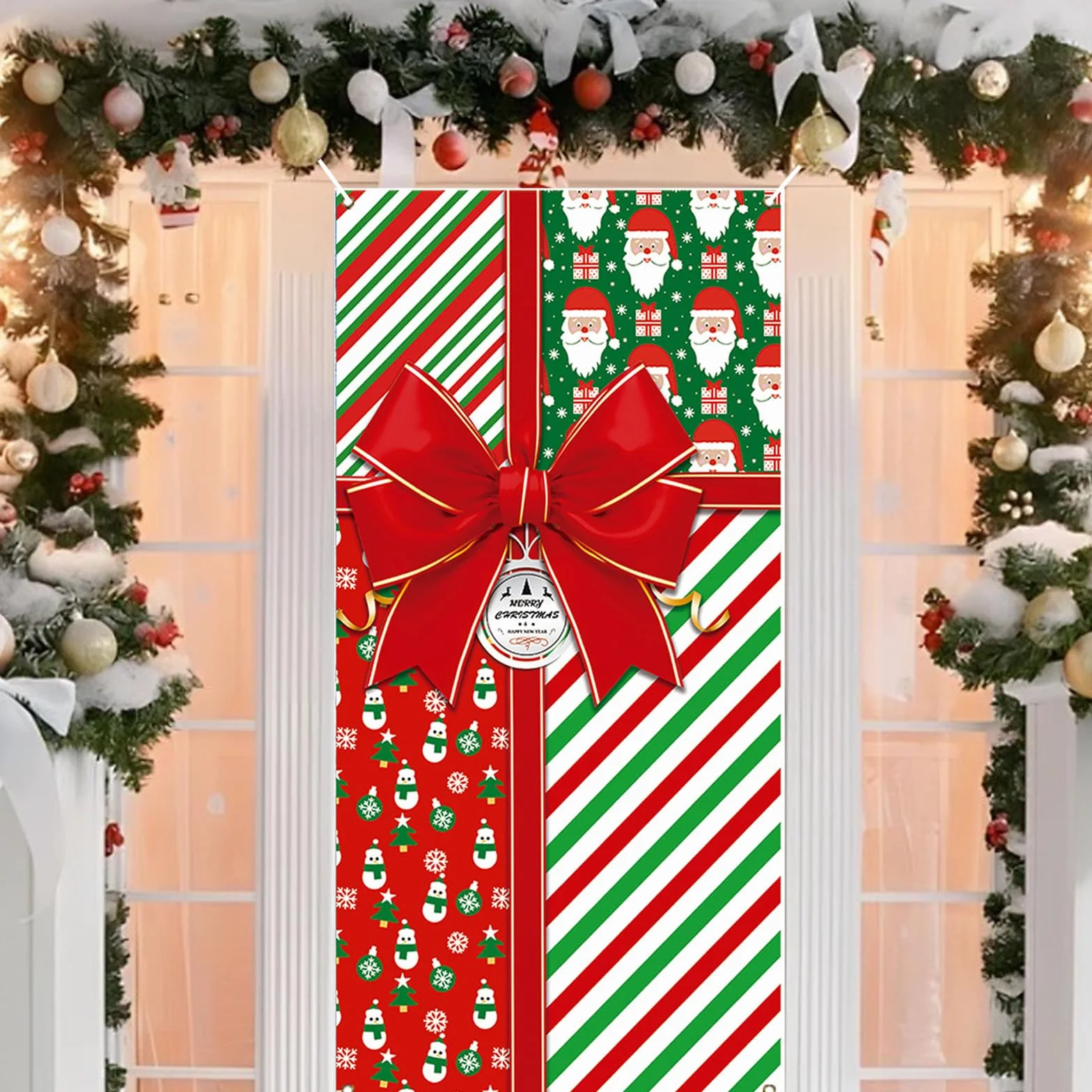 Decoracion Puerta Navidad 90 x 180 cm, Cubierta de Puerta Arco Navideños, Cortina Puerta Banner Navidad para Invierno Fiesta Decoracion Hogar Casa