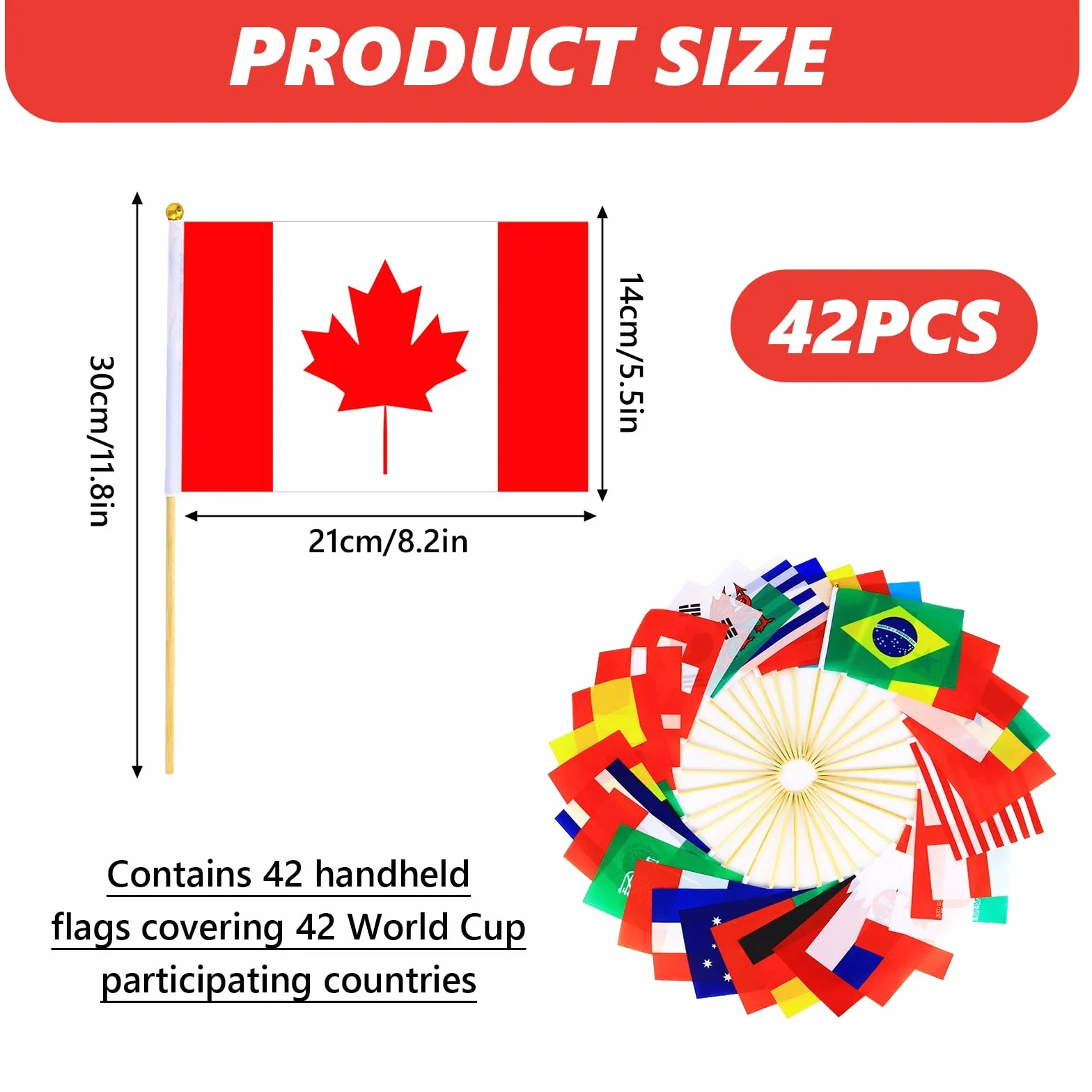 Banderas de Países Pequeñas 30 cm para Decoración Mundial 2026, Hechas a Mano con Polo Blanco, Doble Cara