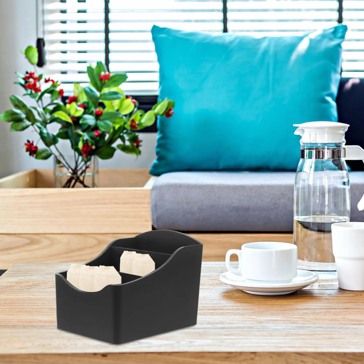 COLLBATH Organizador De Bolsas De Té Y Sobres De Azúcar Con Compartimentos Múltiples Caja De Almacenamiento Para Cocina Organizador De Mostrador Para Paquetes De Café 4.13X3.35X3 Pulgadas