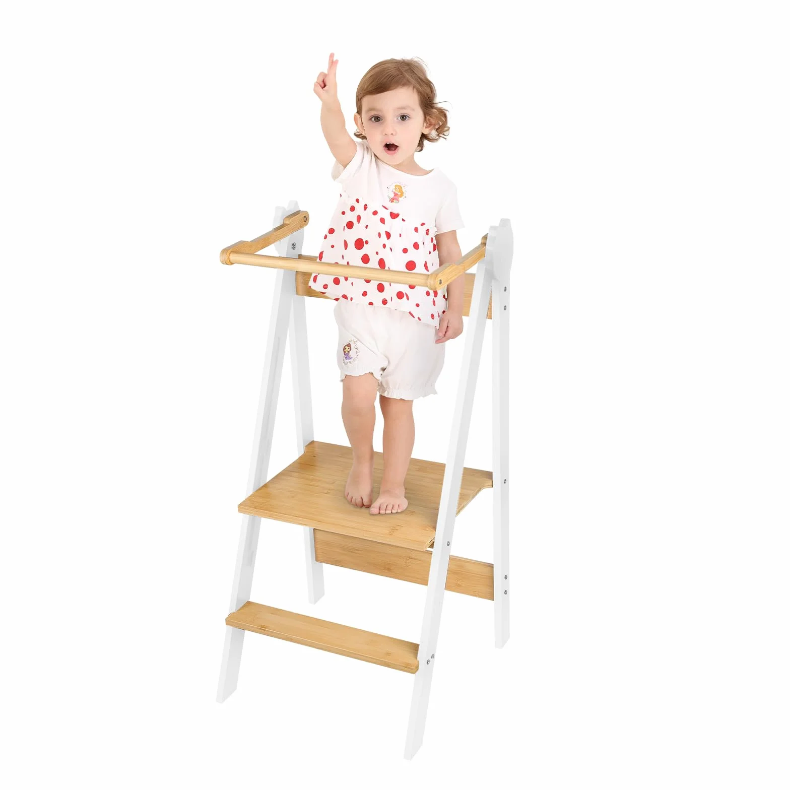 Torre Montessoriana de aprendizaje plegable, multiusos, torre de aprendizaje de madera natural de abedul, torre de observación infantil, plegable, seguridad, 88 x 45 x 45 cm