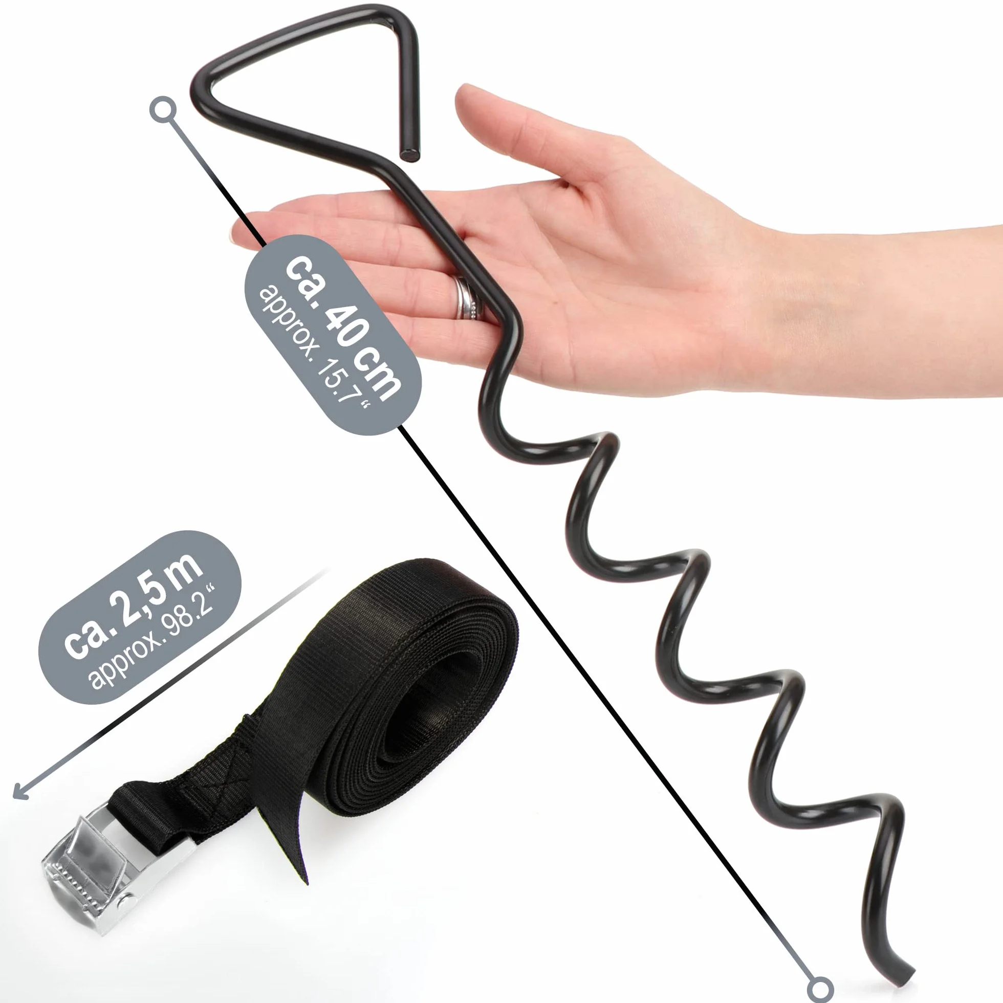 COM-FOUR® Juego de Anclajes al Suelo de 8 Piezas con Correa de tensión para Tiendas, Cenadores y Toldos