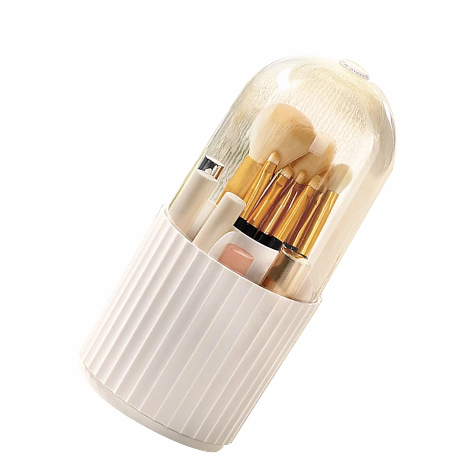 Organizador de brochas de maquillaje con tapa, giratorio de 360 ​​grados, gran capacidad, 5 compartimentos, soporte giratorio para cosméticos (Vertical pattern)