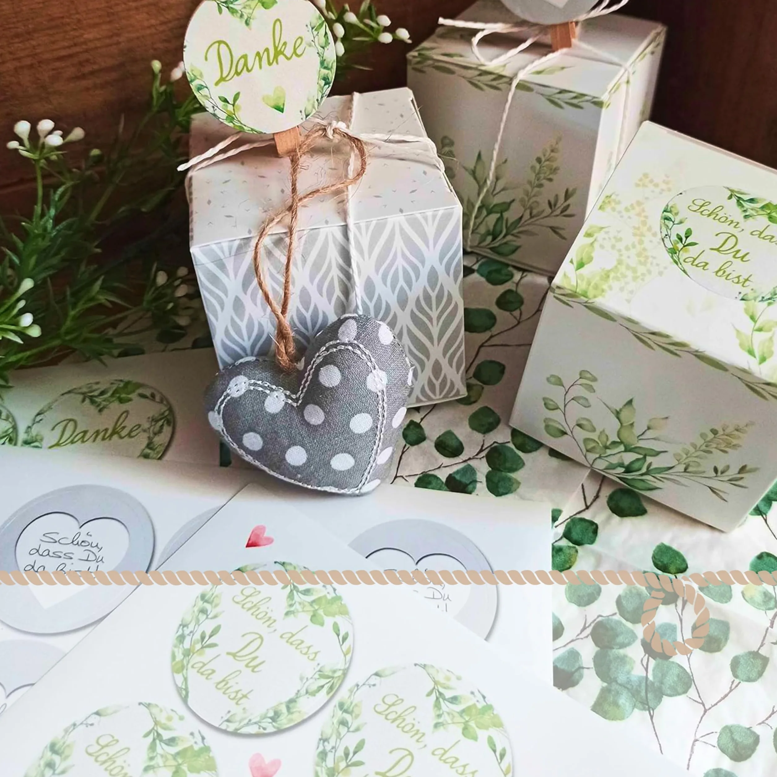 Colgantes Corazones Tela, 6 Piezas: Adornos navideños de Madera y Tela, Colgante Navidad Beige y Gris, decoración hogar Invierno, para árbol y Regalos, 5 x 6 cm