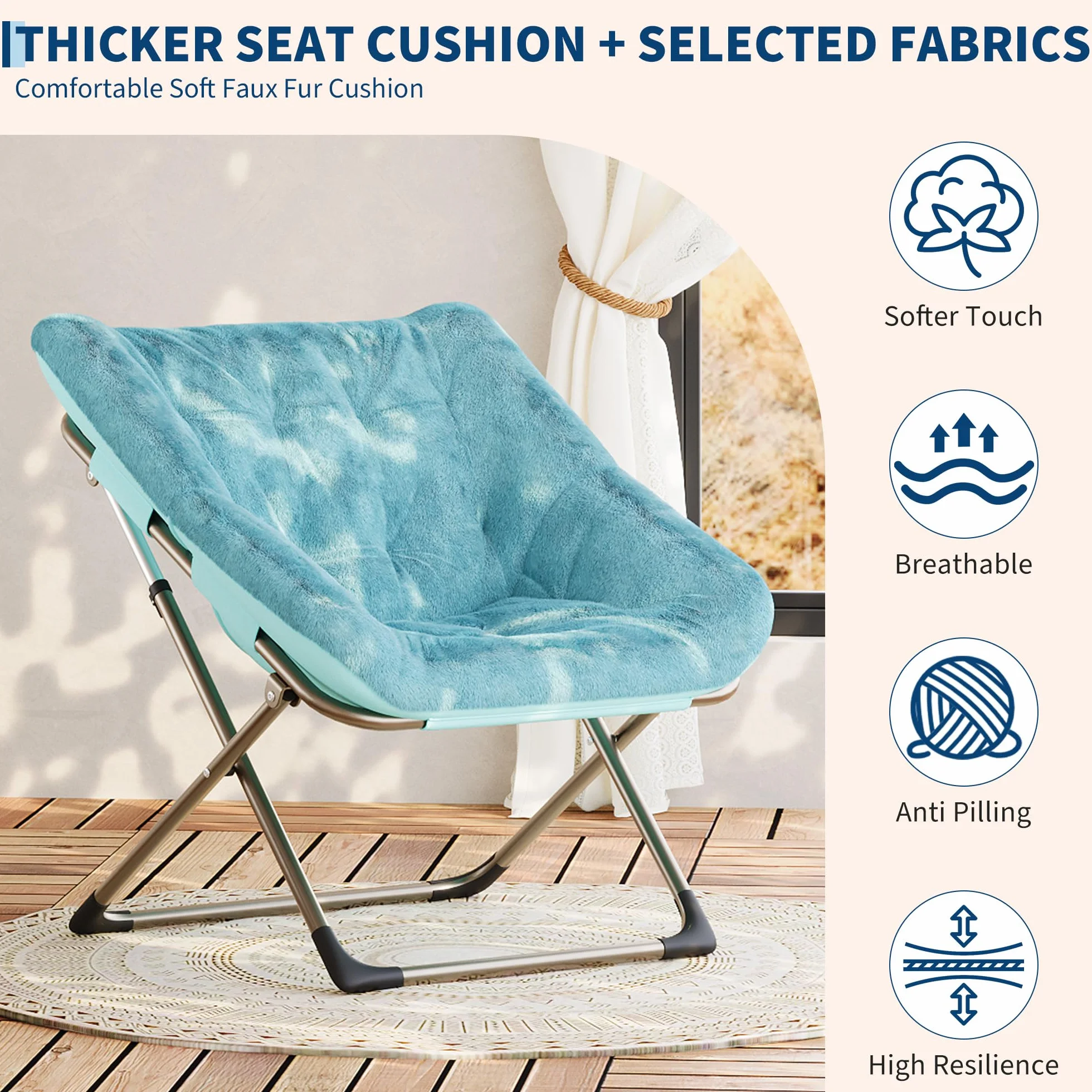 Zstar Silla Plegable Tipo Luna para Adultos, Sillón Lounge Cómodo con Estructura Robusta y Piel De Conejo Artificial Suave, Fácil De Almacenar, para Salón, Dormitorio o Apartamento