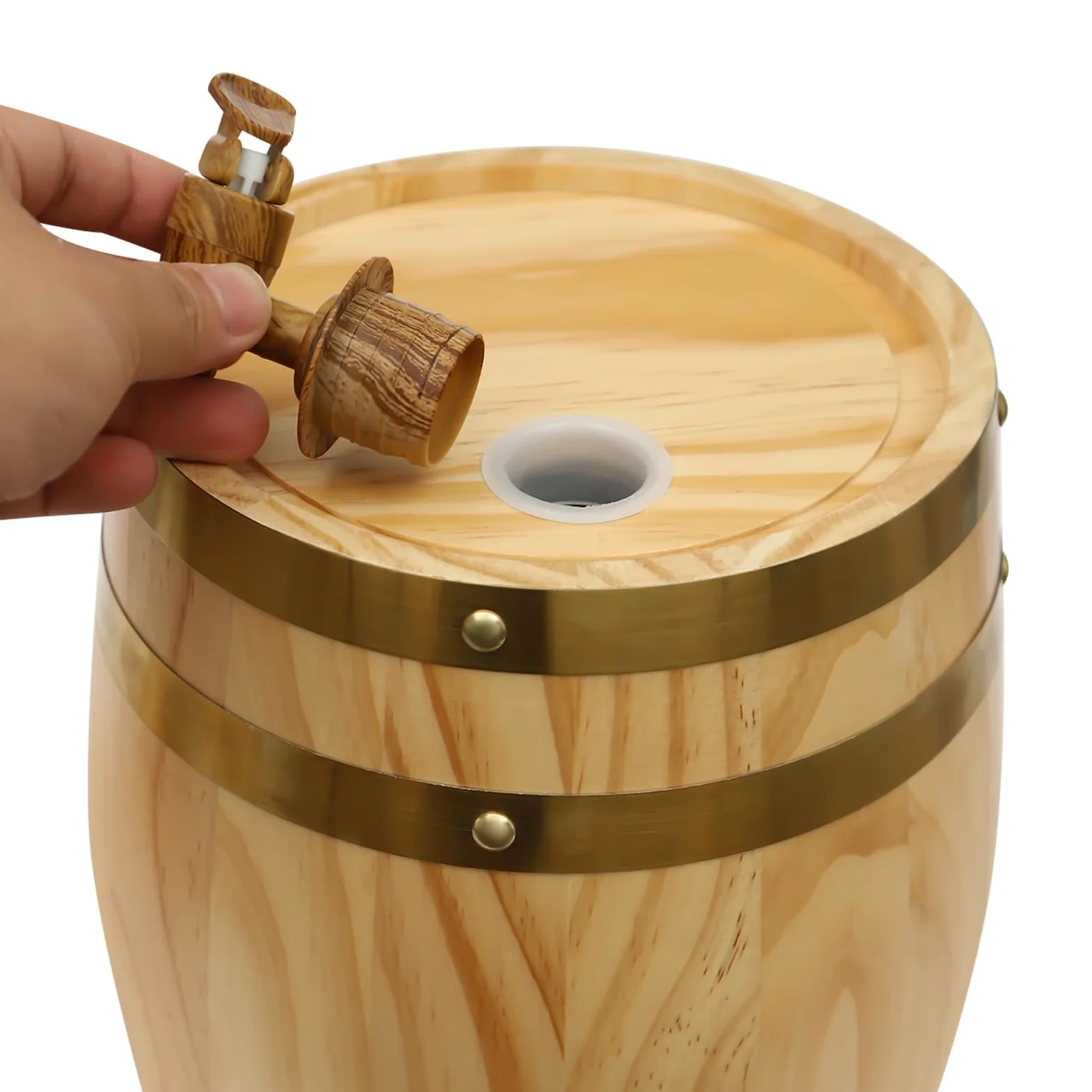 Barril de vino de 5 l, madera de pino con grifo, soporte para whisky, 30 x 28,5 cm, efecto madera, 5 l, madera de pino con grifo, soporte para vino, whisky, 30 x 28,5 cm, efecto madera