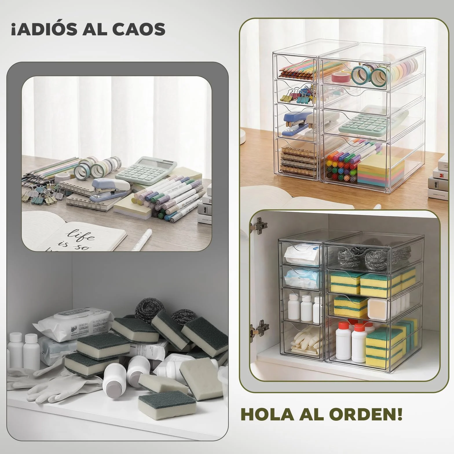 Organizador de Escritorio 8 Piezas Cajas de Almacenamiento Transparentes Apilables con Cajones