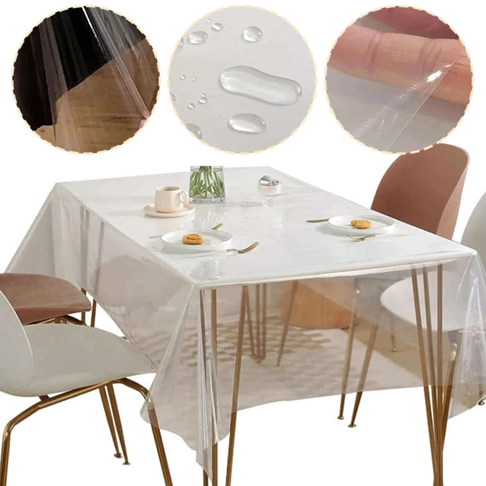 Manteles Individuales Transparentes Mantel Transparente de PVC, Protector de Mesa, tapete Rectangular Impermeable de Tela de Vidrio Suave(80X140cm)