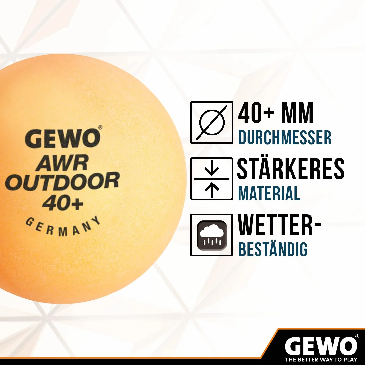 GEWO Tischtennisball Awr Outdoor 40+ Naranja