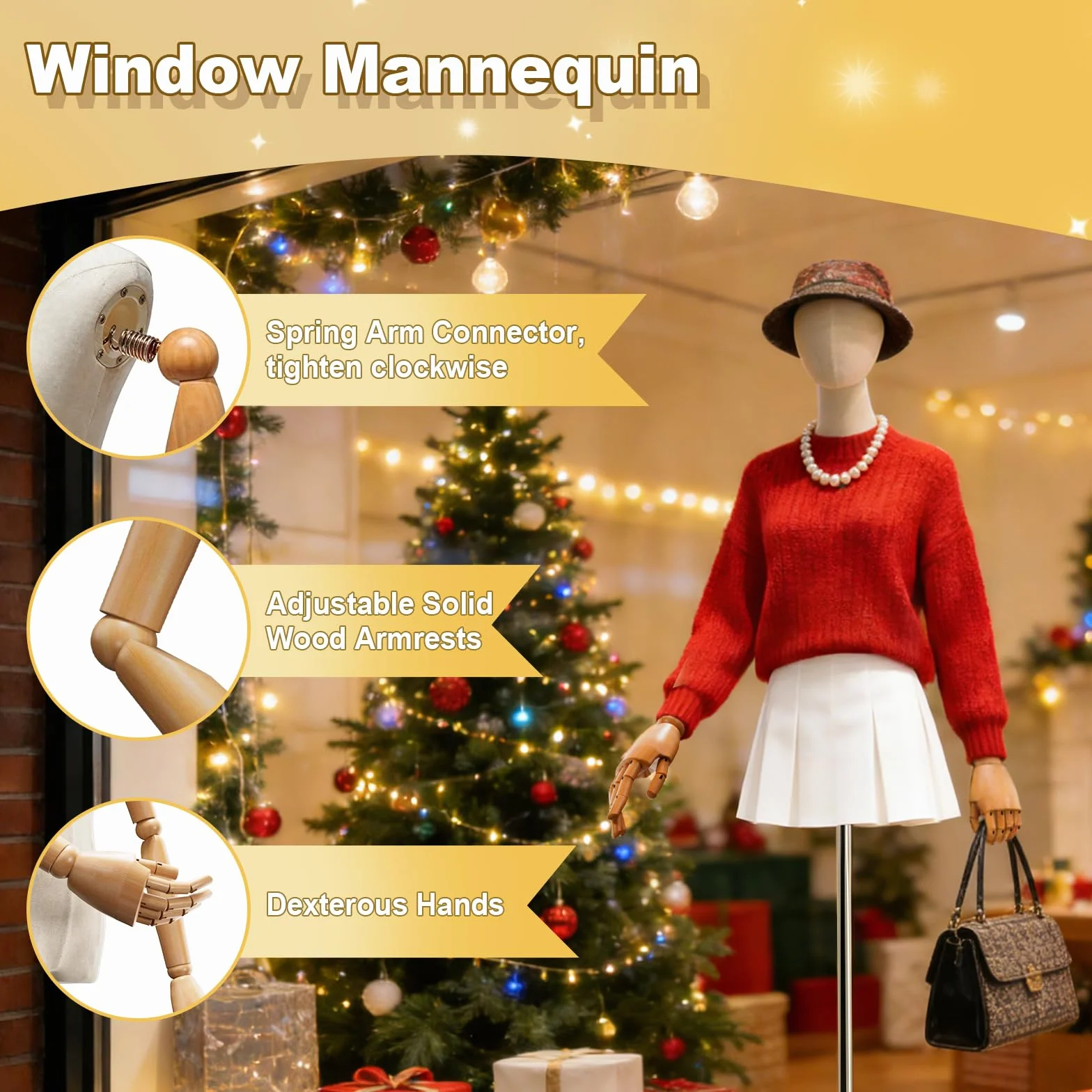 Maniquí Femenino de Costura, con Brazos De Madera Busto de Señora Maniquies Torso con Base De Arte De Madera, Modistas Exhibición Altura Ajustable (Tamaño : Medium-Women)