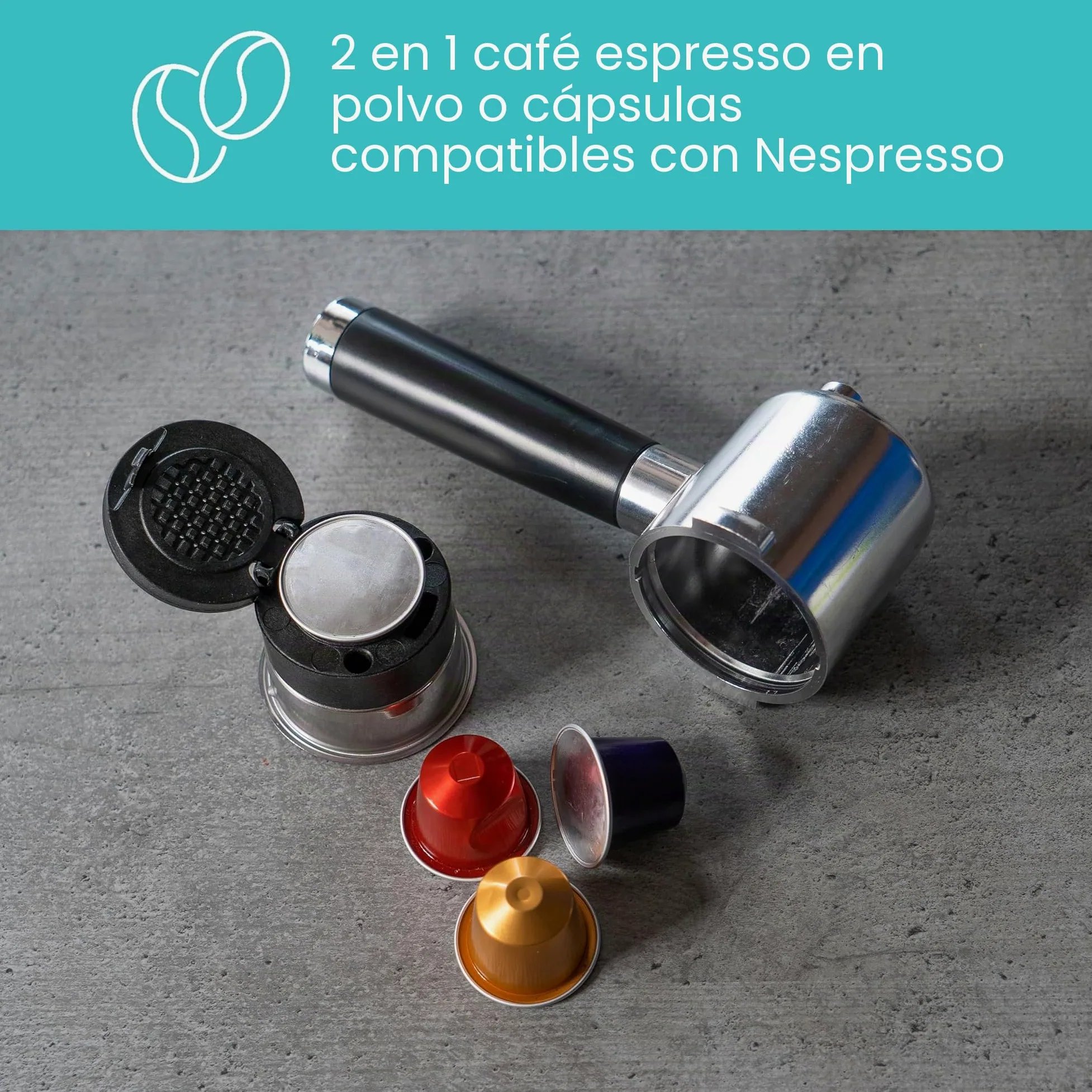 ProfiCook PC ES 1265 - Cafetera 2 en 1 | Cápsulas de café y polvo espresso | Máquina portafiltro 20 bar bomba italiana | Incluye boquilla espumador de leche | Portafiltros para café espresso