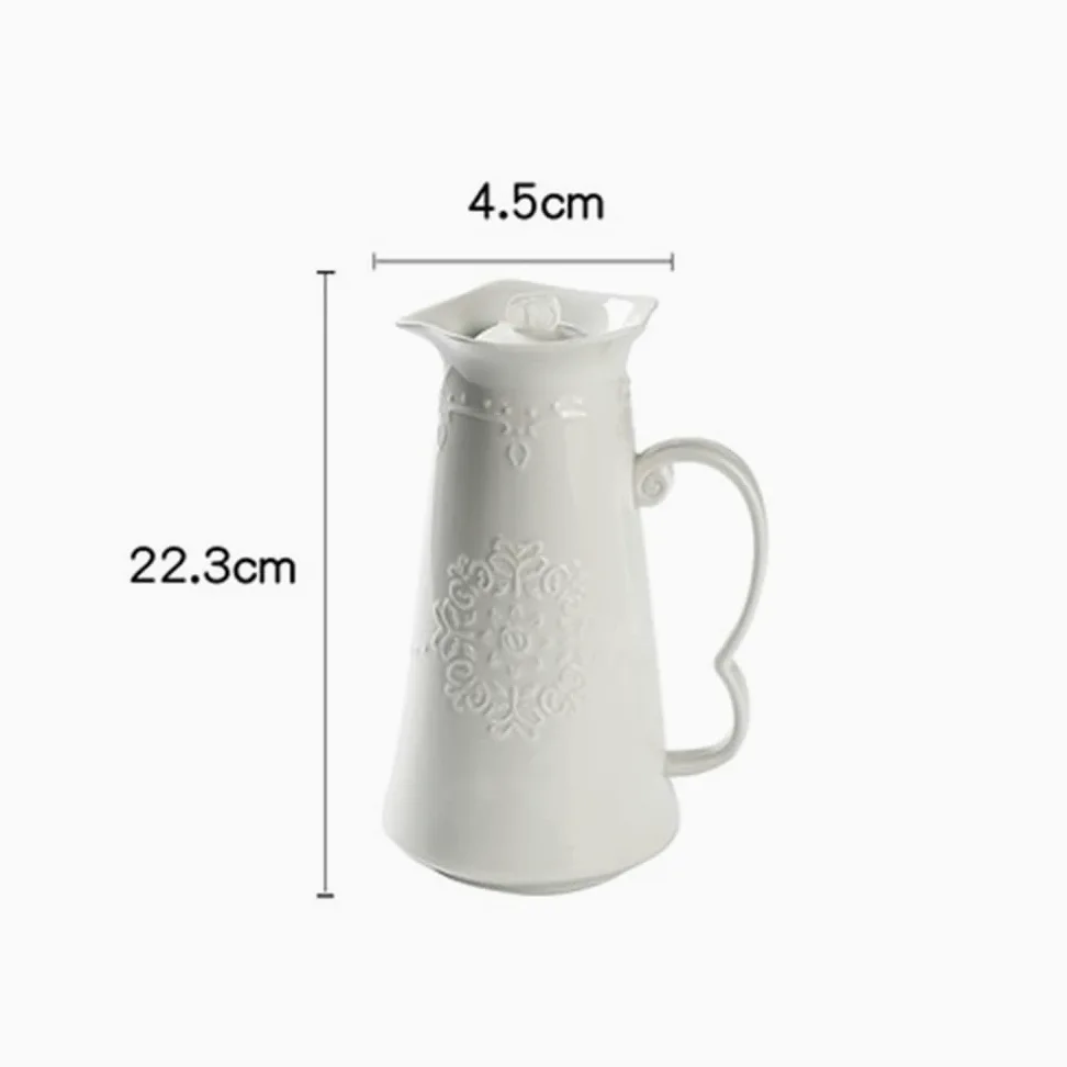 Jarra Jarra de agua cerámica porcelana grabada en relieve blanca 1,2 l | Hervidor de café for la ceremonia del té del café
