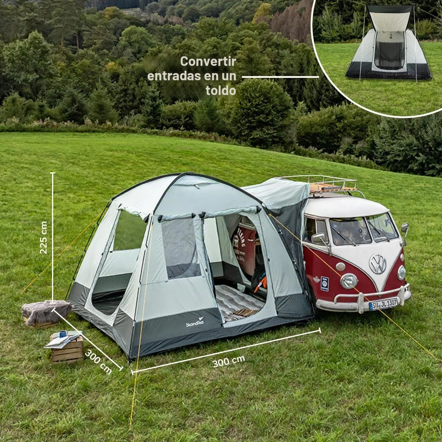 Skandika Pitea Van Tienda Avance Furgonetas Camping 4 Personas 310x300x225cm Suelo Cosido Bañera Mosquiteras