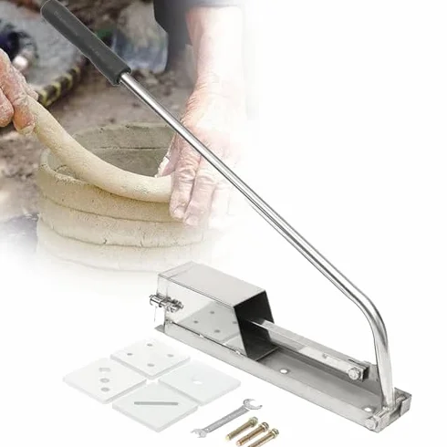 Extrusora de arcilla de acero inoxidable resistente, cortador de pasta de azúcar montado en la pared con 4 moldes para cerámica, cerámica, manualidades de masa, construcción de metal duradero