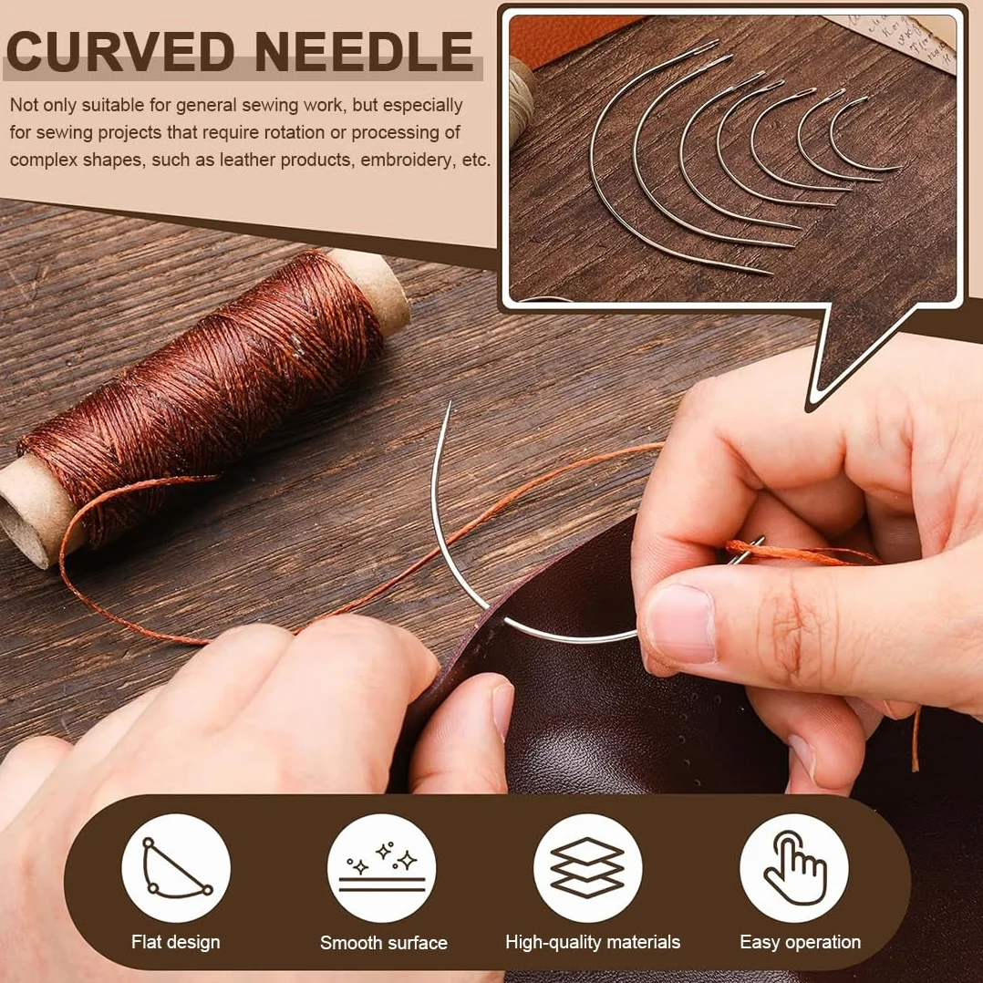 24 Piezas Agujas Curvadas, Aguja Curva Tapiceria C Tipo, 6 Tamaños Agujas Curvas para Tapicería, para Coser, Peluca, C, Agujas Curvas, Extensiones, Agujas, Cuero, Agujas de Costura, Finas