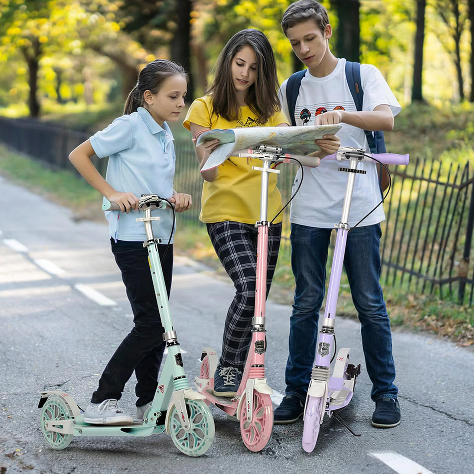 Patinete para niños adultos Ruedas Grandes 200 mm Frenos de Disco Doble absorción Impactos