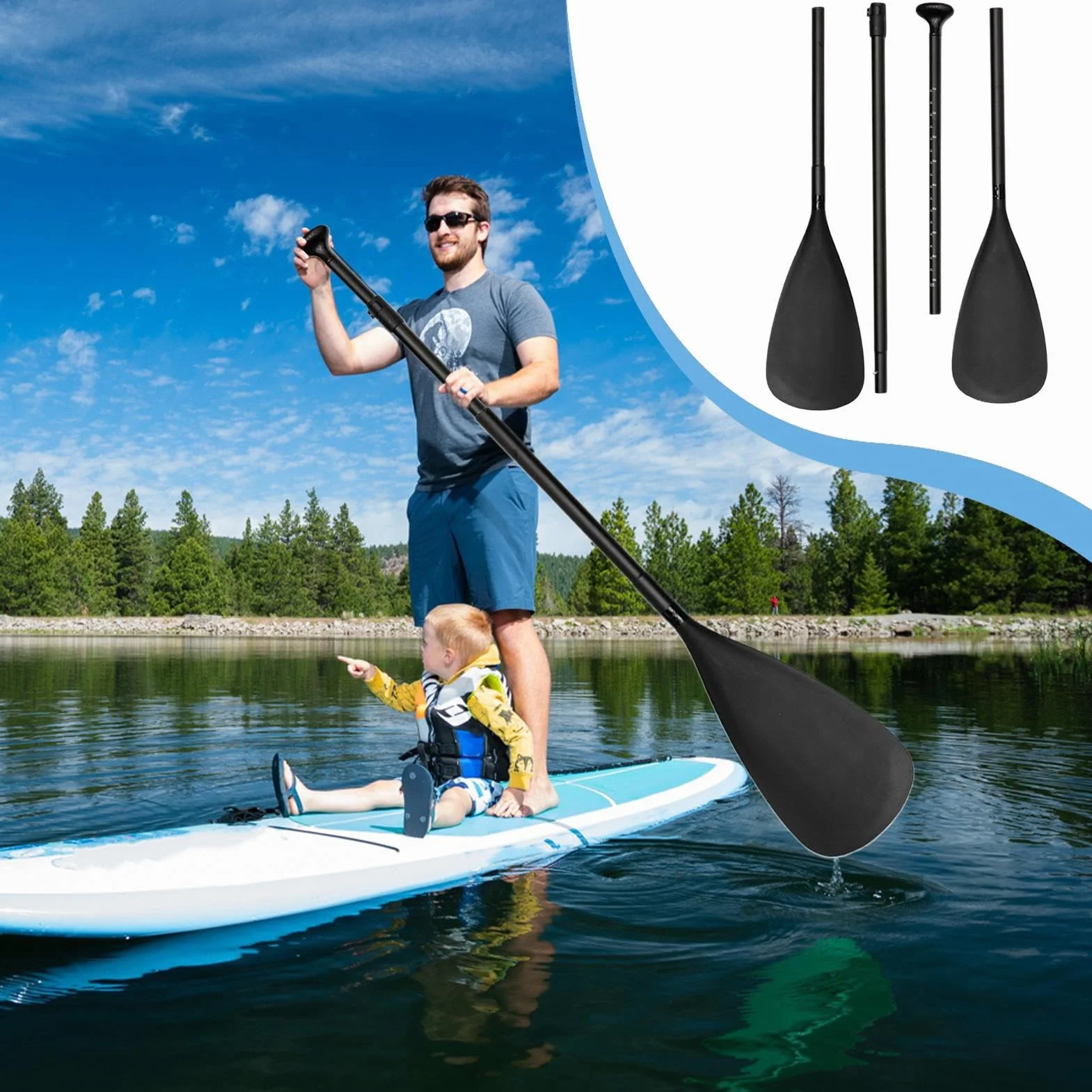 Remo De Kayak Ajustable 2 En 1 Aleación De Aluminio Suministros Deportes Acuáticos Navegación