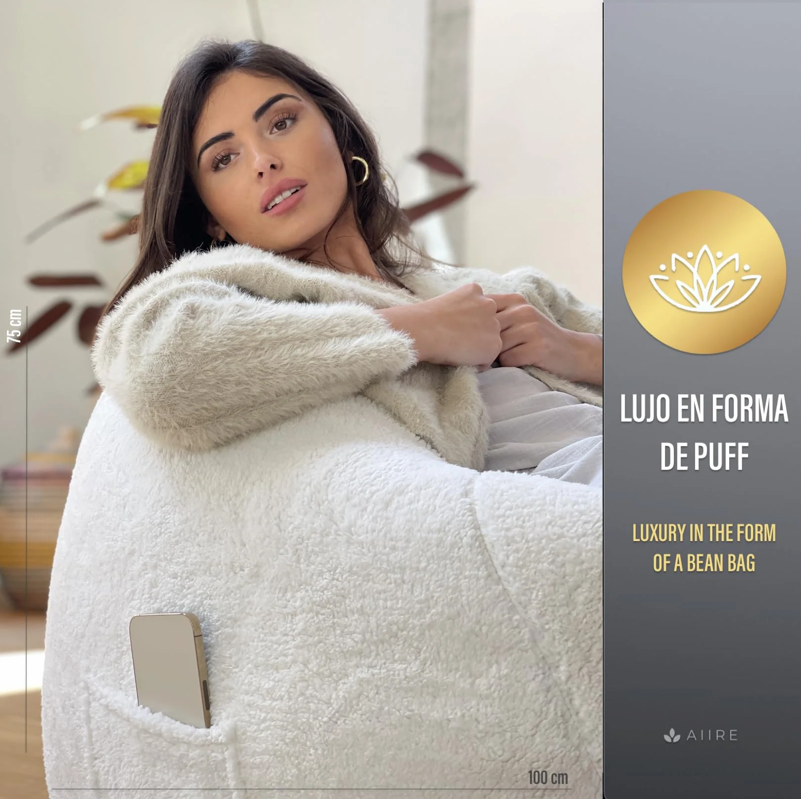 Aiire Puff Salon Moderno XXL - Puf con Relleno Incluido para Decoracion Habitacion Juvenil - Bean Bag Chair Infantil Gigante - Puffs Infantiles Grandes - Borreguito Rosado [100x75]