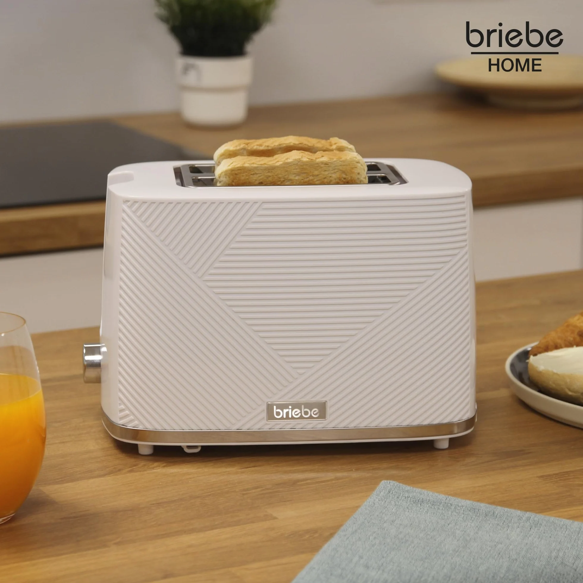 briebe Elegance Set Tostadora Pan Ranura Ancha 2 Rebanadas, 7 Niveles Tostado + Hervidor Agua Eléctrico 1,7L Inalámbrico, 2200W Ebullición Rápida, Libre BPA, Pack Desayuno Diseño Moderno Blanco