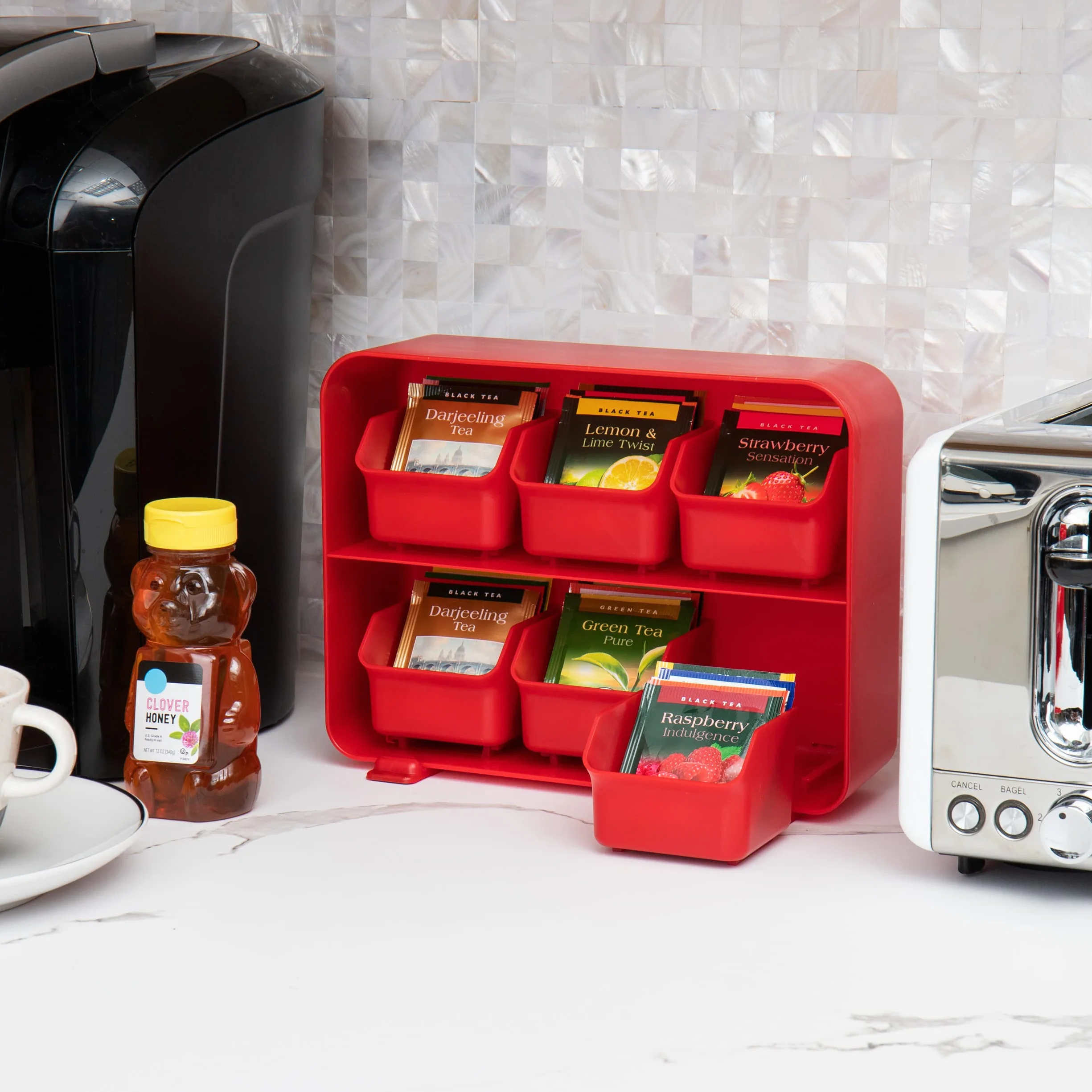 Mind Reader STBORG-RED Anchor Collection - Organizador de 6 bolsas de té, cajones extraíbles, plástico