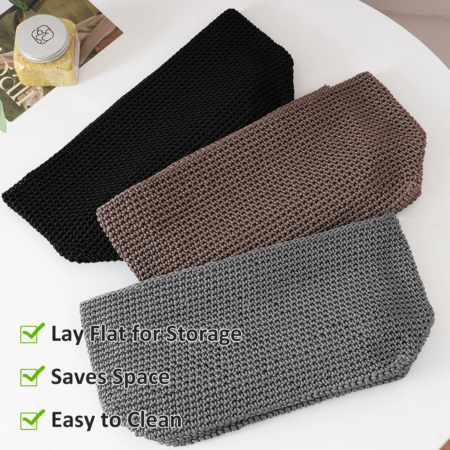 Cestas Almacenaje Tejidas a Mano 2Pcs, Cesta Organizadora Pequeña para Baños Cocinas Salones (Negro)