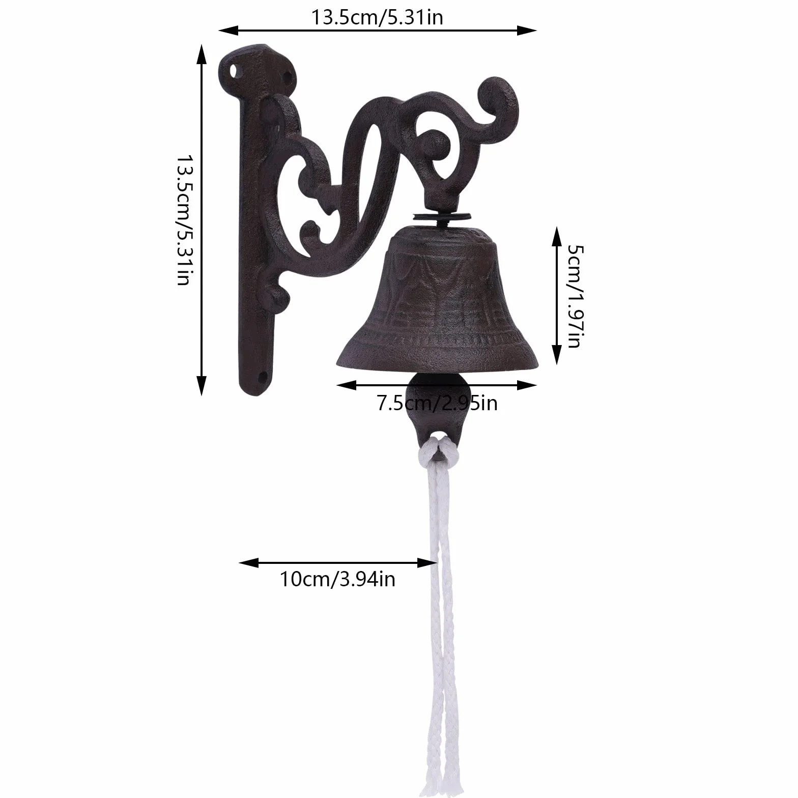 Campana colgante de barco de hierro fundido Campana de capitán rústica negra se puede utilizar en cafés, restaurantes, escuelas, entradas, bares, jardines, 13,5 x 13,5 cm