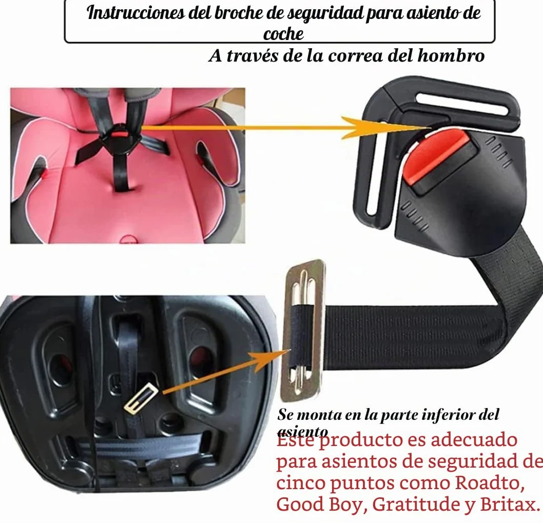 Hebilla para Asiento de Coche, Hebilla de Bloqueo Fijo, cinturón de Seguridad, arnés para el Pecho para bebés, niños pequeños y niños