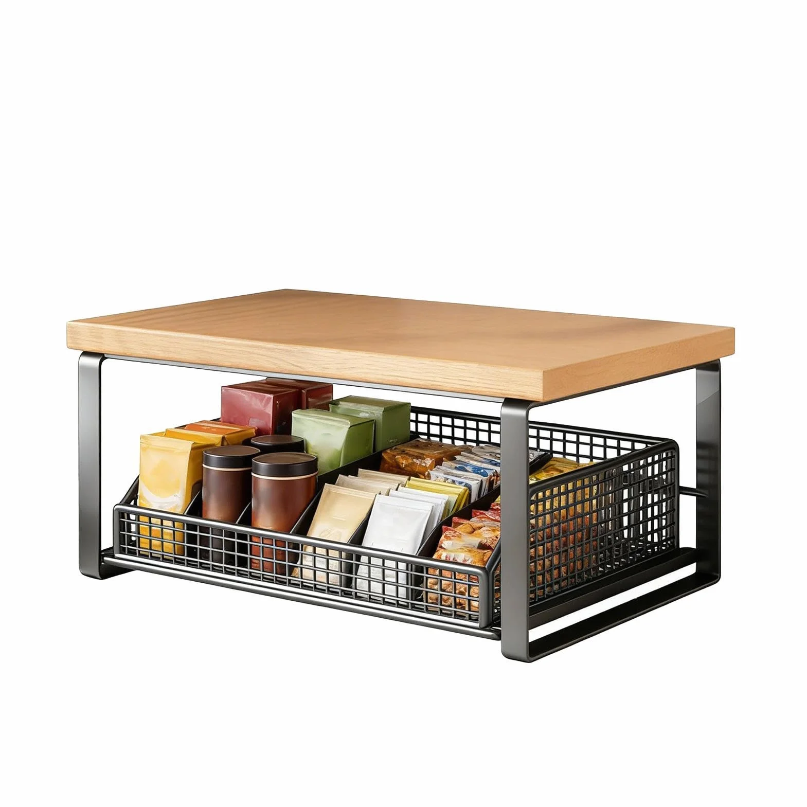 Cesta de almacenamiento de cocina multiusos: soporte para organización de 37 x 26 x 18 cm, contenedor para cápsulas de café, contenedor de encimera que ahorra espacio, usos versátiles de solución de a