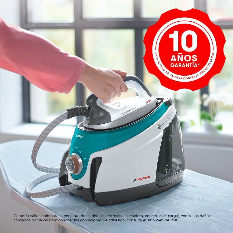 Polti La Vaporella XT100C, Plancha de Vapor con Caldera, 7,5 Bar de Presión, Autonomía Ilimitada, 1,4 L de Capacidad, Potencia 2350 W, Pulso de Vapor 500g, Blanco y Turquesa