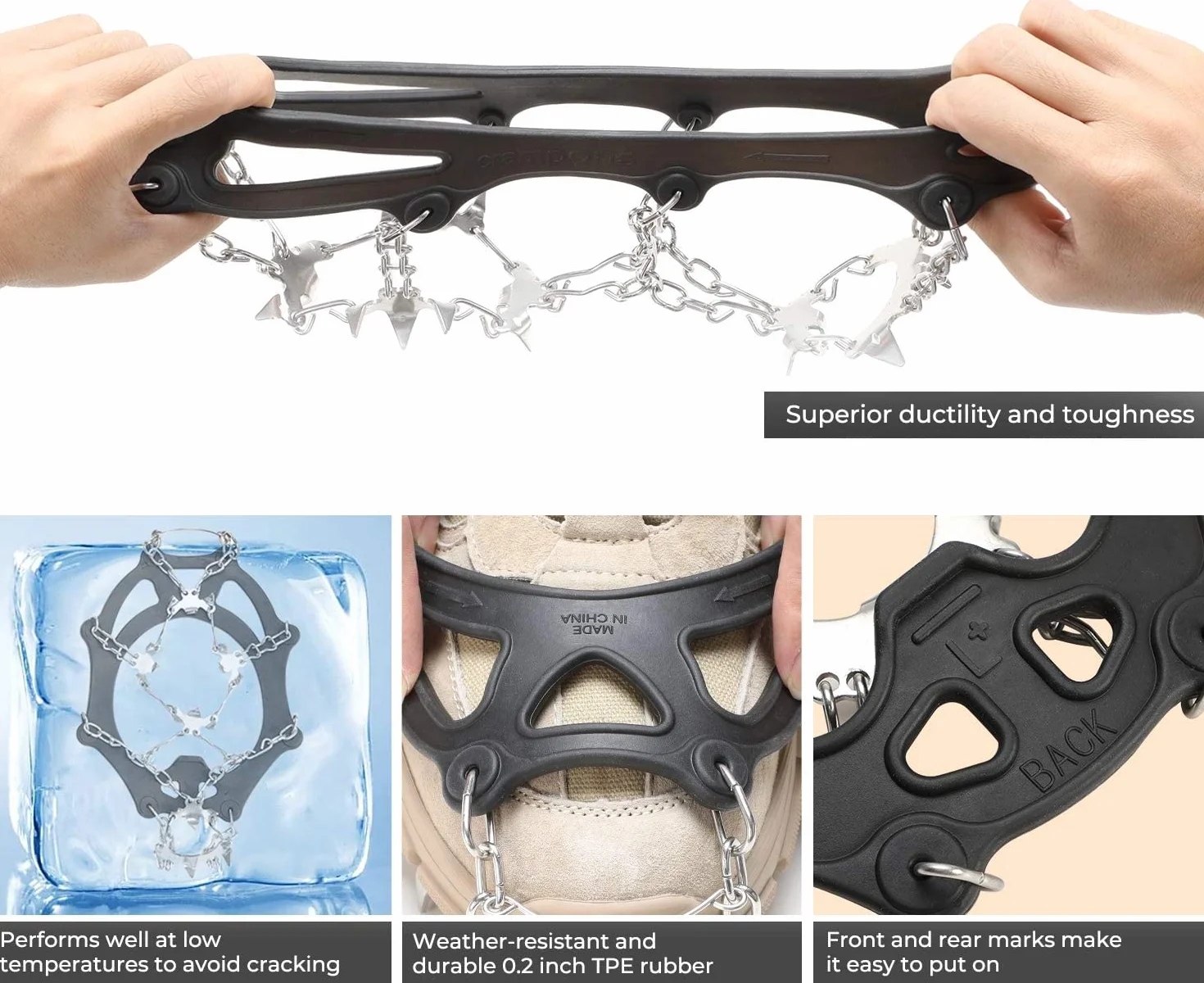 Sportneer Crampones 19 Dientes Tacos de Tracción Nieve y Hielo para Montañismo Escalada Senderismo, Negro, M
