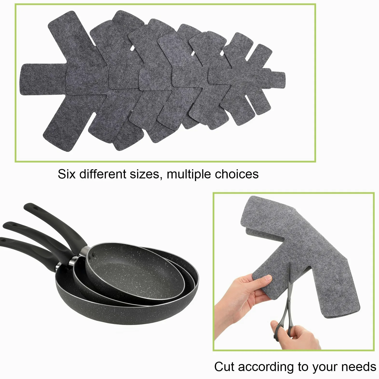 Honeydak 80 protectores para ollas y sartenes, 6 tamaños diferentes, almohadillas divisoras de ollas, protectores de utensilios de cocina para apilar, proteger ollas y sartenes, color gris