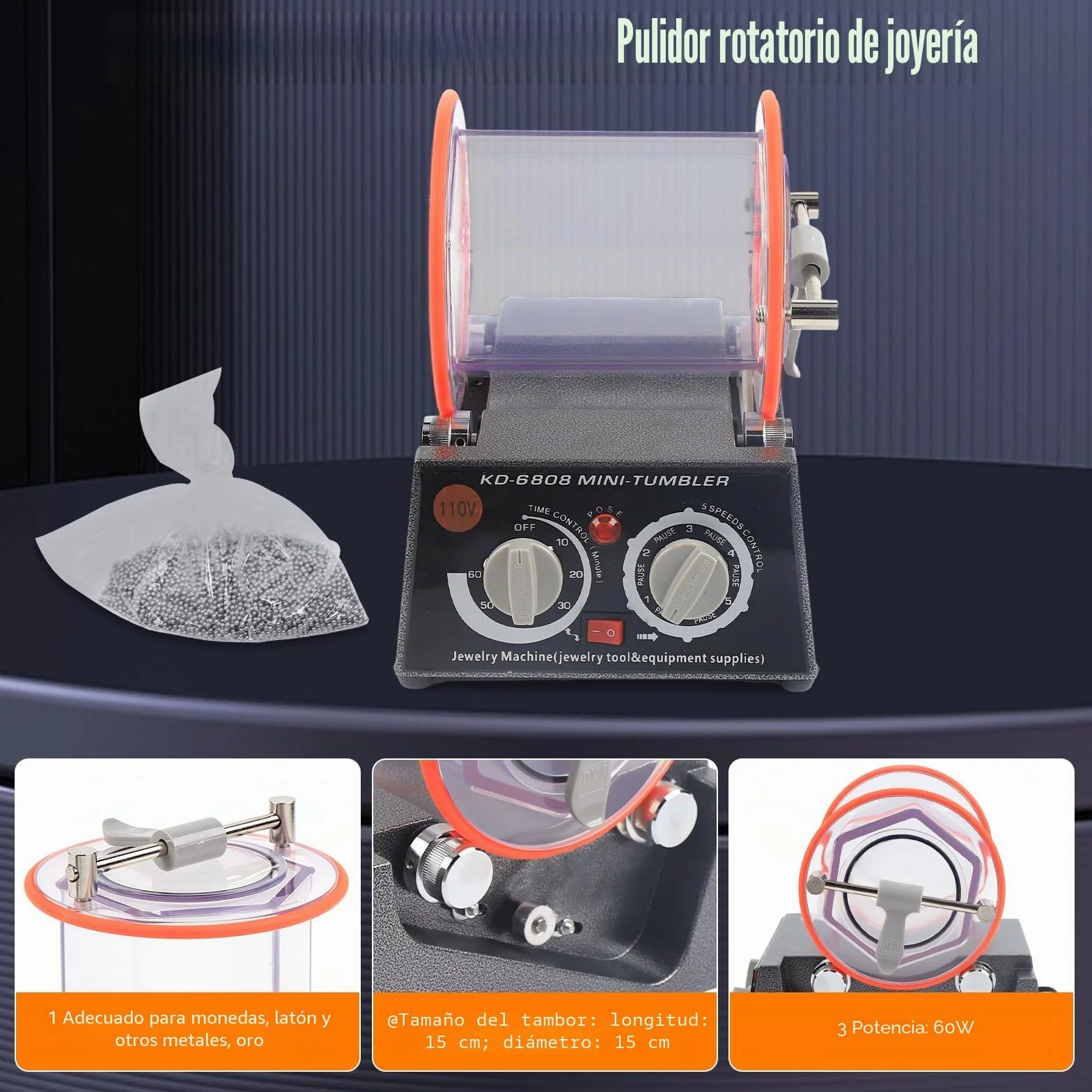 Máquina pulidora de joyas, 5 kg, mini vaso rotativo, pulidor de superficies, joyas, acabado para trabajos manuales con metal, madera, jade y plástico