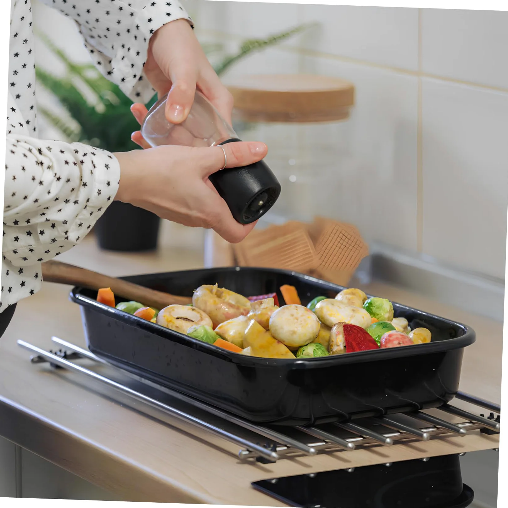 ERINGOGO Bandejas para Hornear Horno Tostador Antiadherentes Acero Inoxidable 13 y 11 Negras Kit Multifuncional Cocina Pan Pasteles 2 Piezas