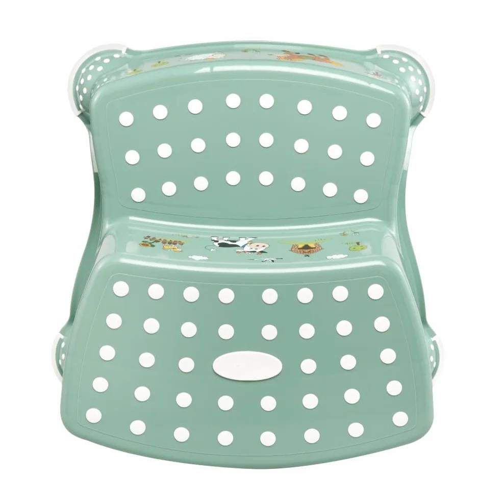 Keepper Taburete de dos escalones Funny Farm Antideslizante Verde Nordic
