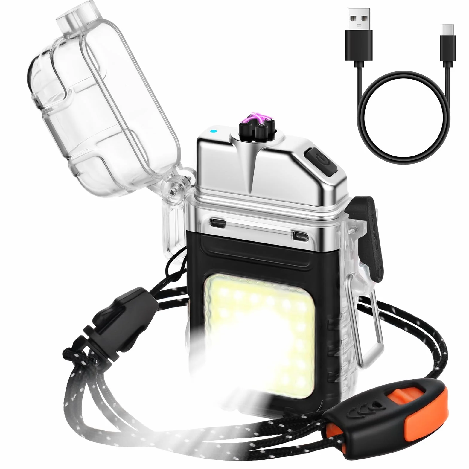 Vicloon Mechero Eléctrico Recargable USB C, Doble Arco Linterna, Resistente al Viento y Agua, Encendedor para Velas, Regalo para Papa