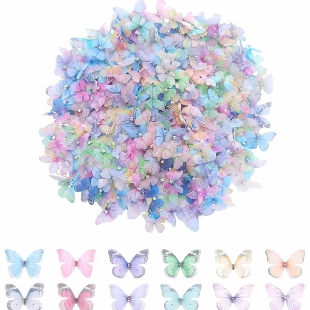 Mariposas 3D, 50 piezas de organza de tela de gasa translúcida, para bricolaje, álbumes de recortes, equipaje, ventana, habitación, adhesivo pared, pinza de pelo decoración