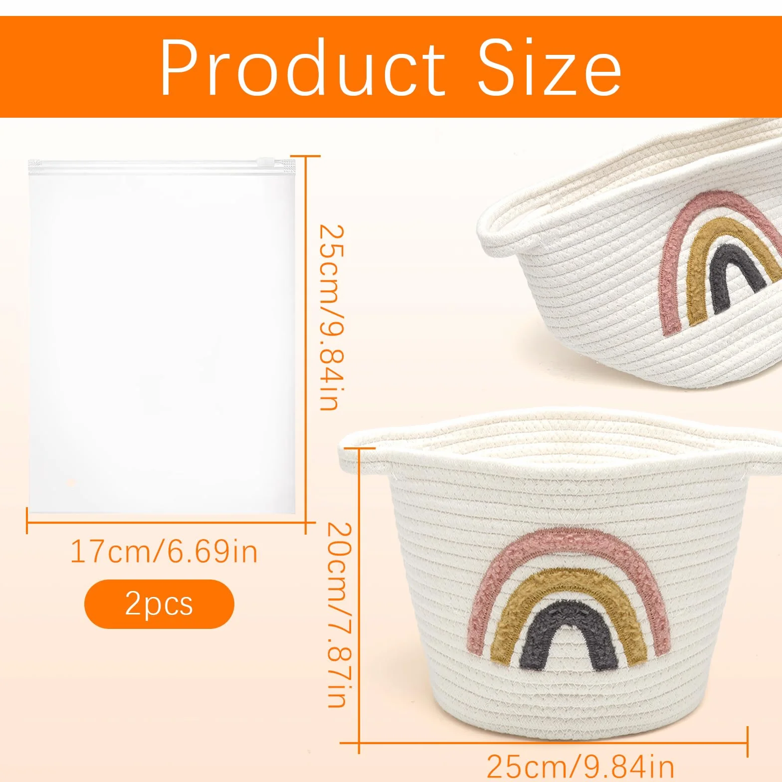 Cesta de almacenamiento tejida cuerda algodón arco iris decorativa para juguetes toallas ropa