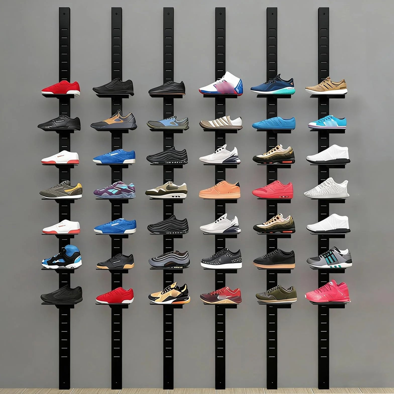Estantes flotantes de pared vertical para zapatos, estante de exhibición comercial independiente para exhibir colecciones
