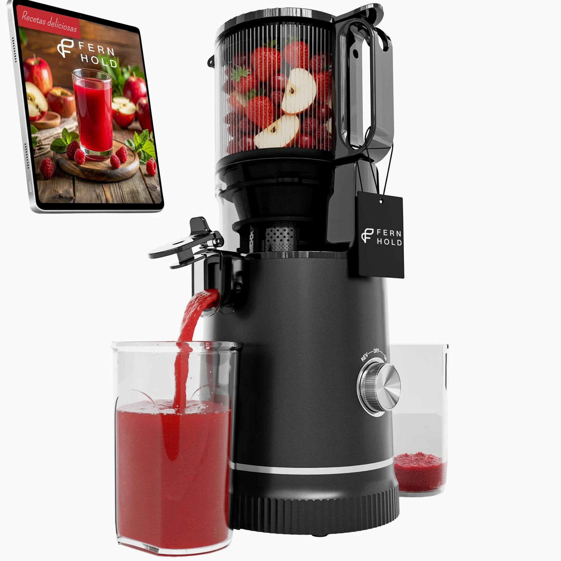 Extractor de Zumos 250 W, Slow Juicer de Prensado en Frío con Tolva XXL de 130 mm para Frutas y Verduras Enteras | Sin BPA | Función Inversa | Incluye 2 Vasos, Cepillo y Recetas de Zumo