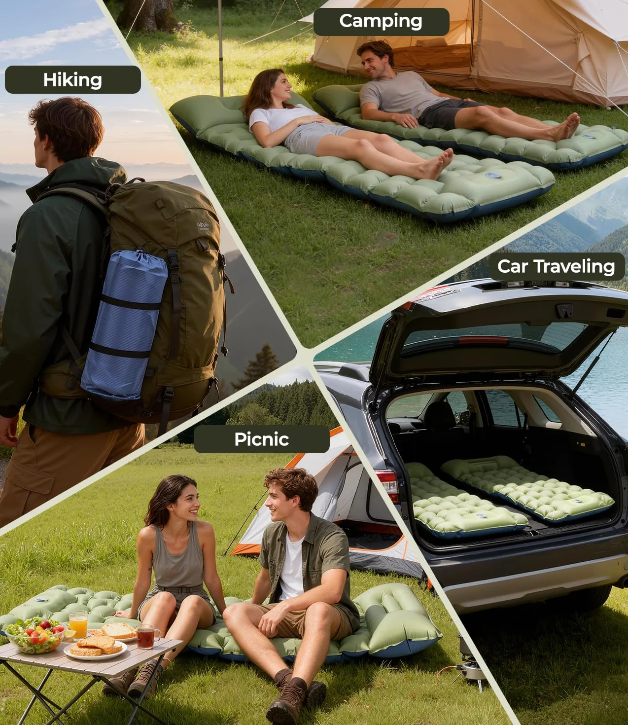 Colchon Hinchable Camping Ultraligera Resistente con Almohada Individual para Playa Viajes