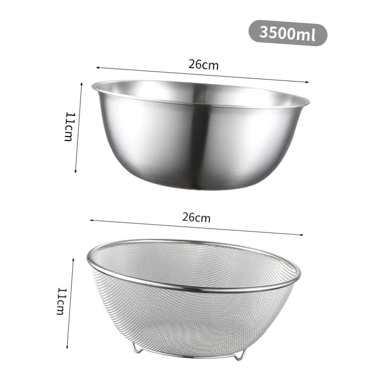 Juego de Colador de Acero Inoxidable para Cocina, 2 Piezas | Malla Fina, Base Plana y Drenaje Estable, Apto para Verduras y Huevos, Acabado Plata