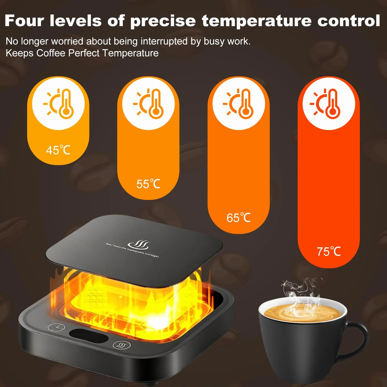 Calentador de Taza de Café con 4 Temperaturas, Apagado Automático 8h para Café, Cacao, Té