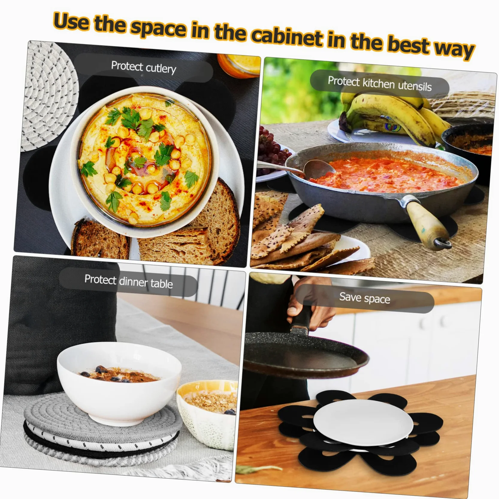 Mikinona Juego de Protectores para Sartenes Redondos Antideslizantes de Fieltro con Forma de Flor, Accesorios Esenciales de Cocina y Soporte para Ollas
