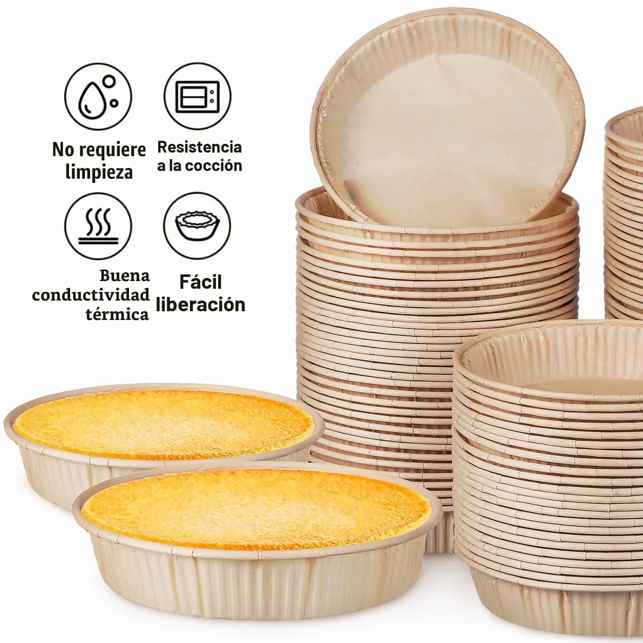 Housoutil Moldes Para Tartaletas Desechables 100 Unidades Mini Moldes Redondos 4.33X3.62X0.90 Pulg Para Hornear Tartas Quiches Postres Resistentes a La Grasa Aptos Horno Y Microondas