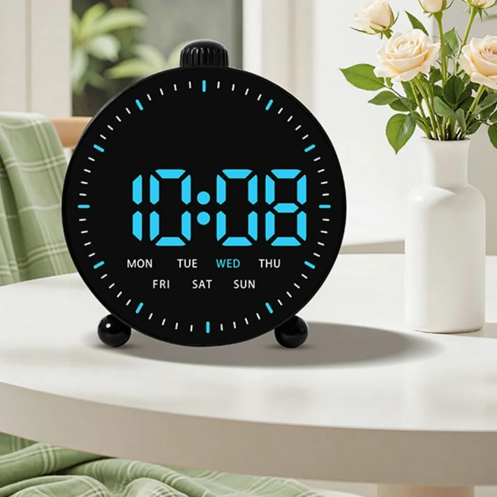 Reloj Despertador LED Inteligente para el hogar, con Alarma Dual, Temporizador de Cuenta Regresiva, ABS, para dormitorios, visualización de Fecha (Negro)