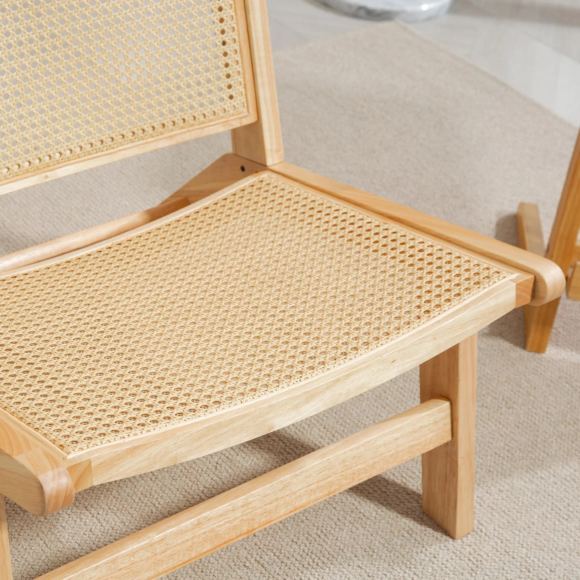 HOMCOM Sillón de Salón Nórdico Butaca de Salón con Respaldo y Asiento Amplio de Ratán Marco de Madera Butaca para Dormitorio Sala de Estar Natural