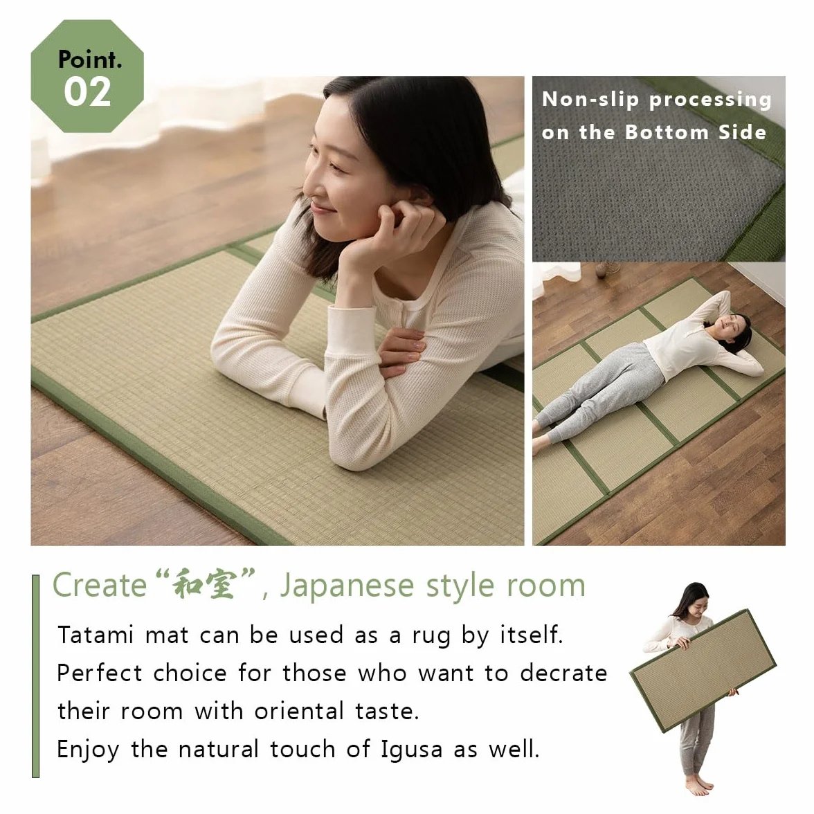 EMOOR Conjunto de Colchón Futón Japonés y Tatami Plegable Premium CLASSE 100 x 200 cm, Tapete para Piso Sikibuton Igusa Natural